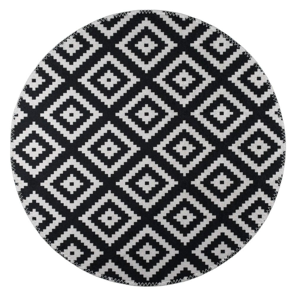 Čierno-biely umývateľný okrúhly koberec ø 100 cm – Vitaus
