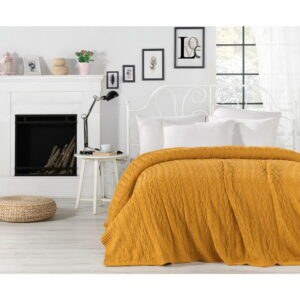 Horčicovožltá prikrývka cez posteľ Knit