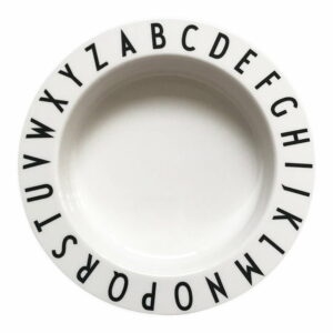 Biely detský hlboký tanier Design Letters Eat & Learn